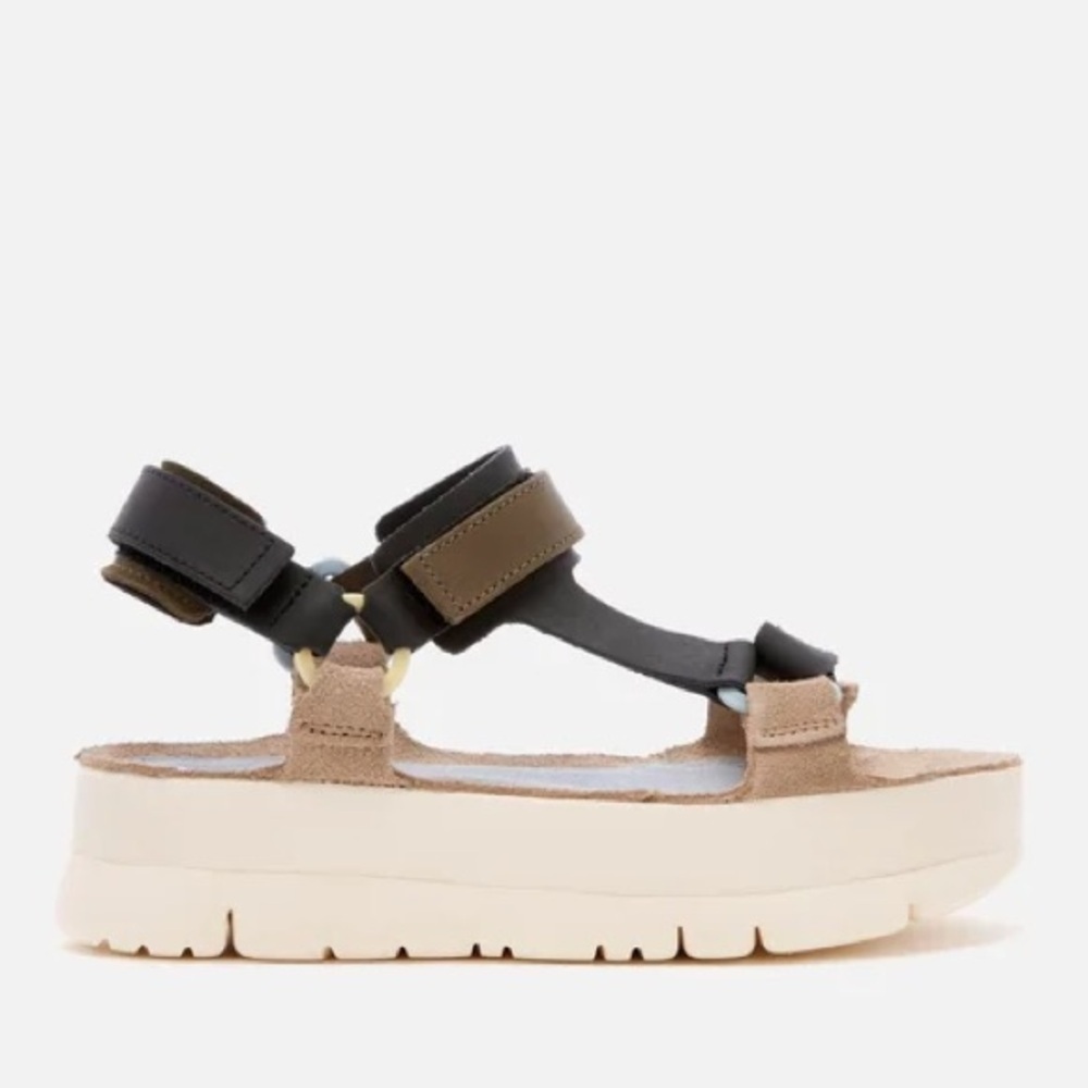 Camper Oruga Up Black Taupe Sandals Women Size 10